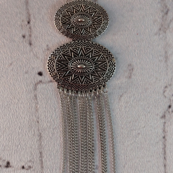 Silver Embossed Sunburst Pendant Necklace - Picture 2 of 2